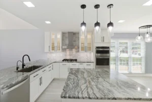 Modern kitchen remodeling project in South Jersey featuring custom cabinetry, quartz countertops, and contemporary finishes.