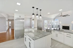 Modern kitchen remodeling project in South Jersey featuring custom cabinetry, quartz countertops, and contemporary finishes.